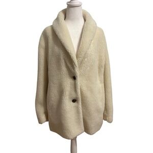 J. Crew XXL cream shearling teddy 2 button neutral white coat shawl collar K2208